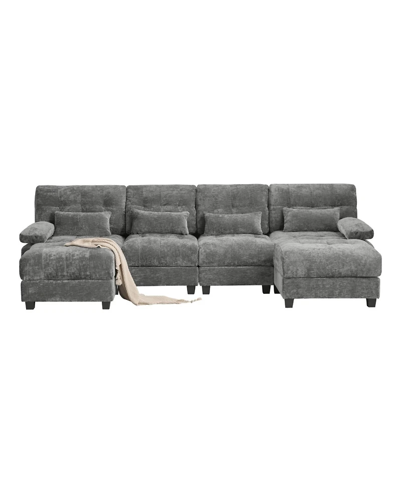 Streamdale Furniture Streamdale 119" 4-Seater Sofa w/ 2 Ottomans, Adj. Backrest, 350lb/Seat, Chenille