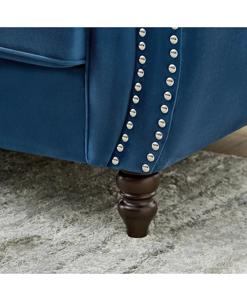 Streamdale Furniture 67" Chesterfield Velvet Sofa with Roll Armrest & Nailhead, Mid Century Modern Couch, Blue