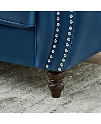 Streamdale Furniture 67" Chesterfield Velvet Sofa with Roll Armrest & Nailhead, Mid Century Modern Couch, Blue