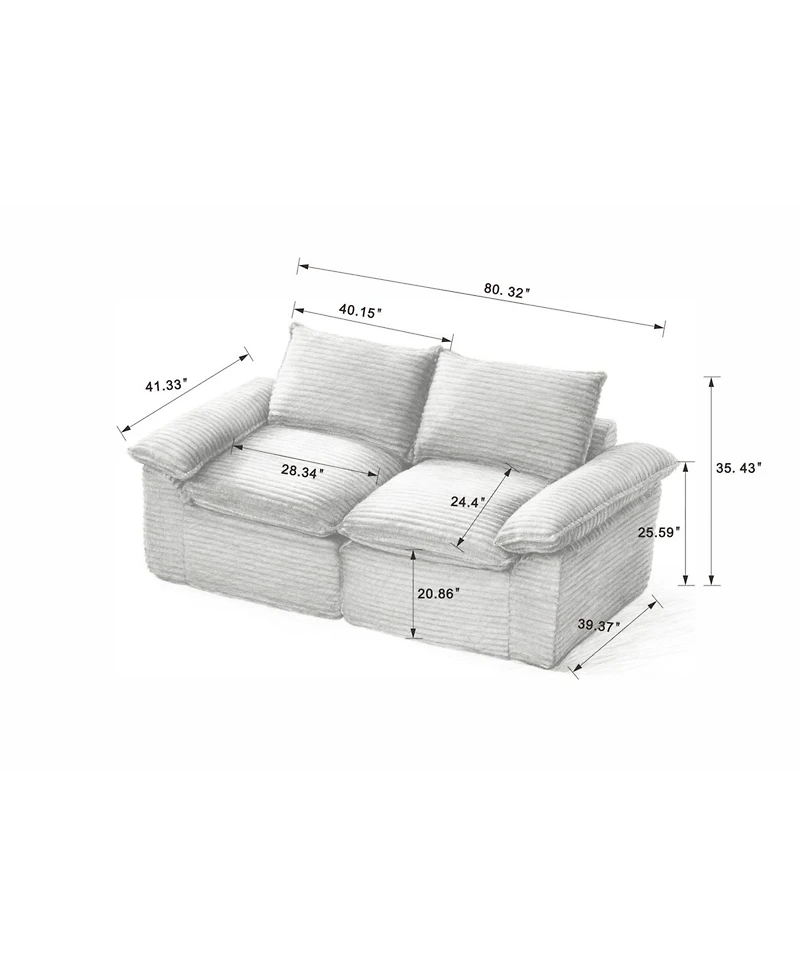Streamdale Furniture Modern corduroy cloud sofa, comfortable & combinable for living rooms.