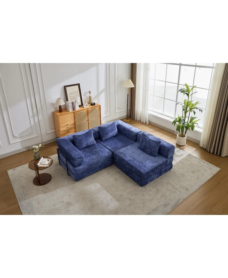 Streamdale Furniture Compression Sofa, Convertible Floor Sofa Bed, Modular Sectional, No Assembly, Chenille, Dark Blue