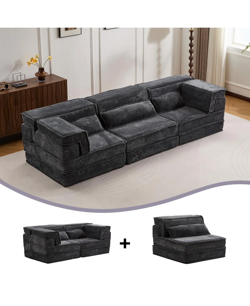 Streamdale Compression Sofa, Convertible Floor Sofa Bed, Modular Sectional, 3 Seater, Dark-Grey