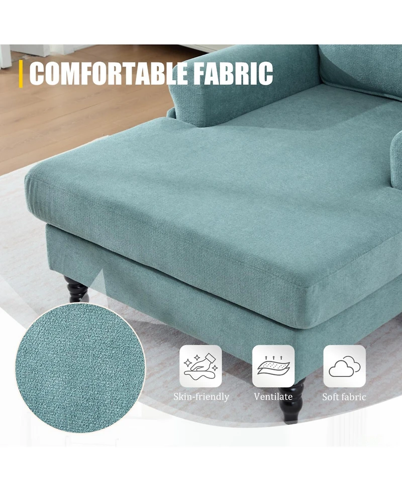 Streamdale Furniture Streamdale Modern Minimalist Chenille Chaise Lounge Recliner Single Sofa with Wooden Legs & Storage Pockets