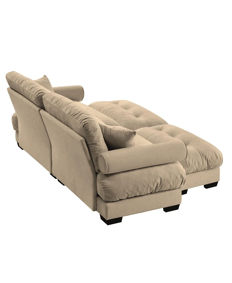 Streamdale Camel Oversized Modern Velvet Two-Seater Sofa with Ottoman and Pillows
