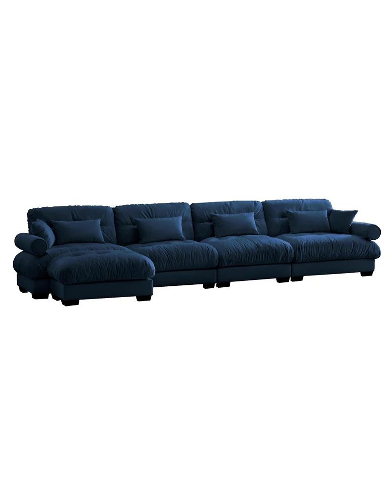 Streamdale L-Shaped Sectional Cloud Sofa, Convertible 4-Seater Modular Couch, Blue
