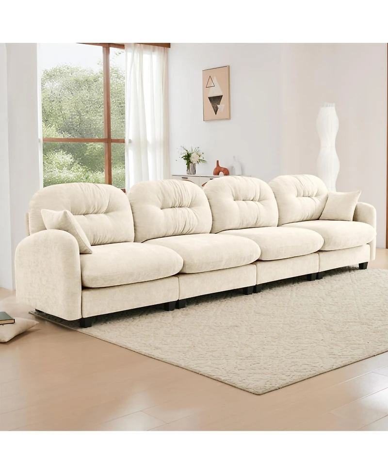 Streamdale Furniture Four-Seater Modular Chenille Sectional Couch with Pillows, Beige
