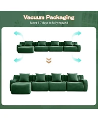 Streamdale Furniture L-Shaped 4-Seat Boneless Sofa, Teddy Fabric, No Assembly, Curved Armrest, Green