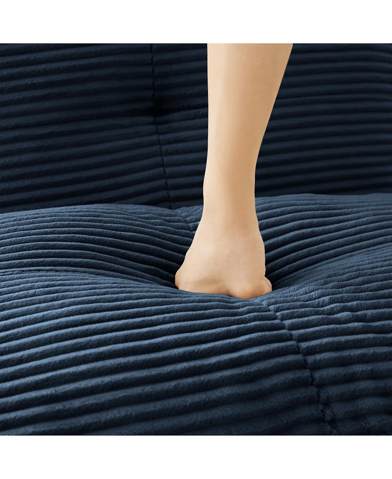 Streamdale Furniture Modern L-Shaped Corduroy Sectional Sofa with Movable Ottoman, Blue