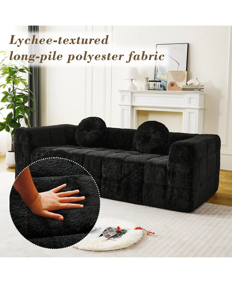 Streamdale Modern Boneless Couch with Two Throw Pillows, Checkered Fabric Sofa