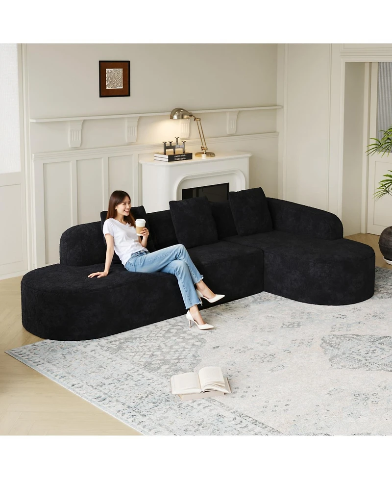 Streamdale Furniture Streamdale L-shaped curved modular sofa, modern design, lychee-textured polyester fabric, curved backrest