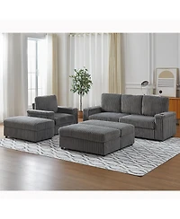 Streamdale Corduroy 3-Seater Sofa with Cup Holders for Living Room