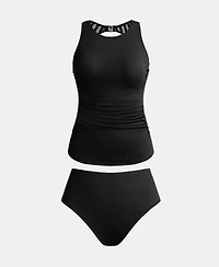 Cupshe Women's High Neck Back Hook Mesh Cutout Tankini Sets