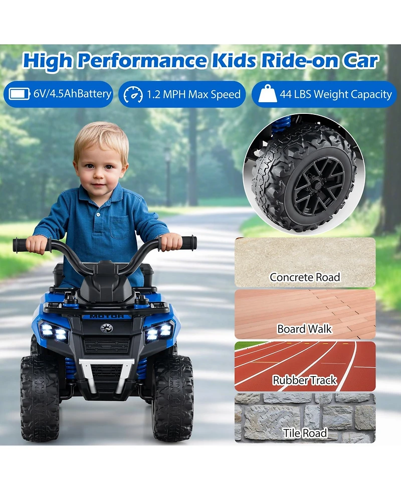 Hongge 6V Kids Ride-On Atv with Spray Function, Music, and Rear Storage Box