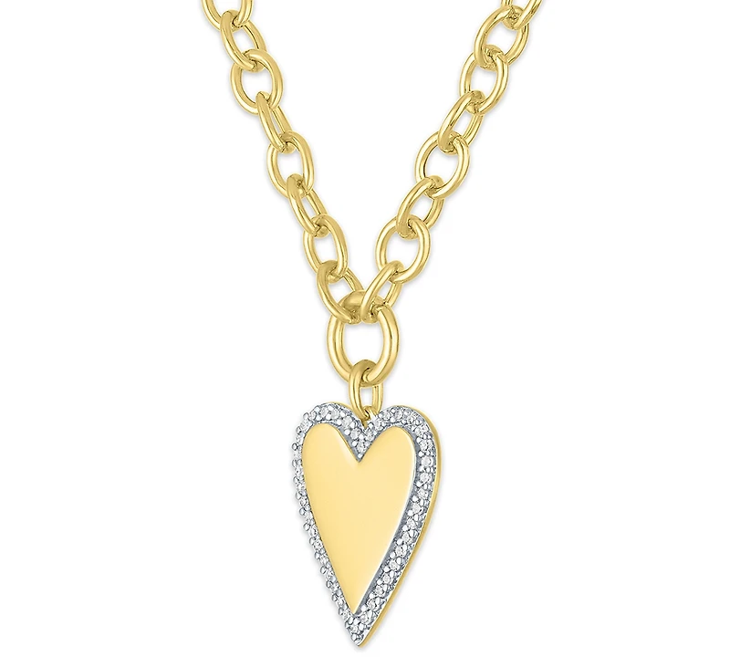 Macy's White Diamond Pendant Necklace (1/4 ct. t.w.) in 14k Yellow Gold Over Sterling Silver