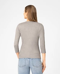 Melissa Paige Petite Pointelle-Sleeve Crewneck Sweater
