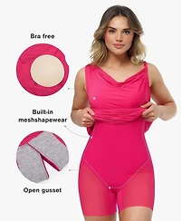 Popilush Women's Shapewear Solid Cowl Neck Ruched Sculpting Maxi Dress