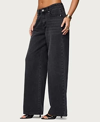 Edikted Womens Ery Wide Leg Mid Rise Jeans