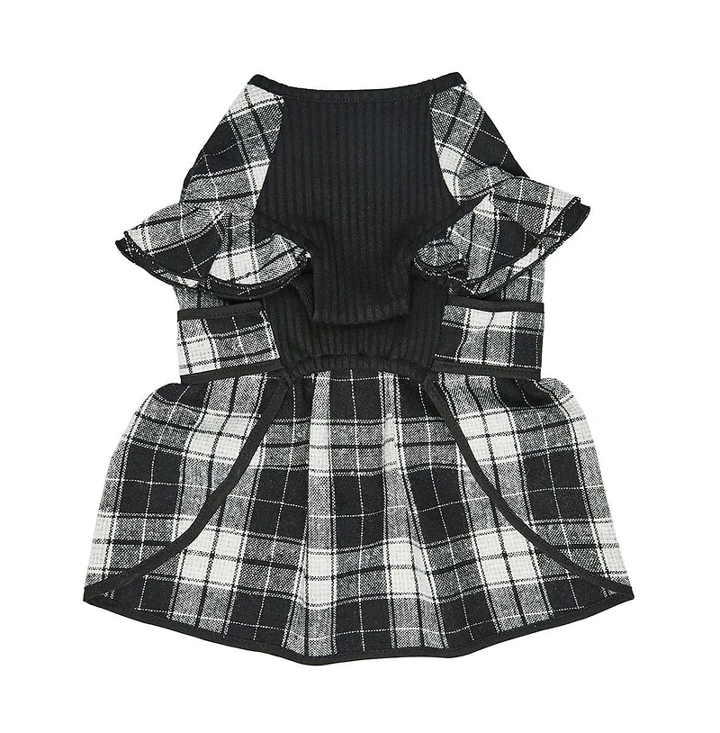 Dogs & Cats Co. Soft Flannel Plaid Dog Dress with Velvet Bowties Pink 10"