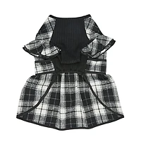 Dogs & Cats Co. Soft Flannel Plaid Dog Dress with Velvet Bowties Pink 10"