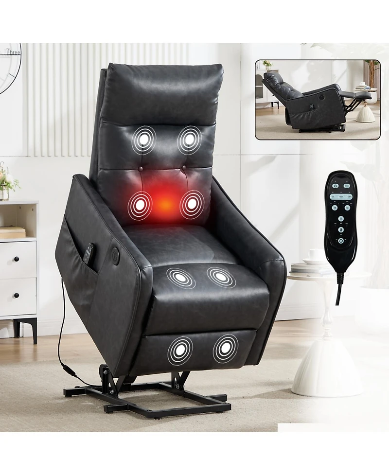 Streamdale Deep Grey Pu Power Lift Recliner Chair with Massage & Heat