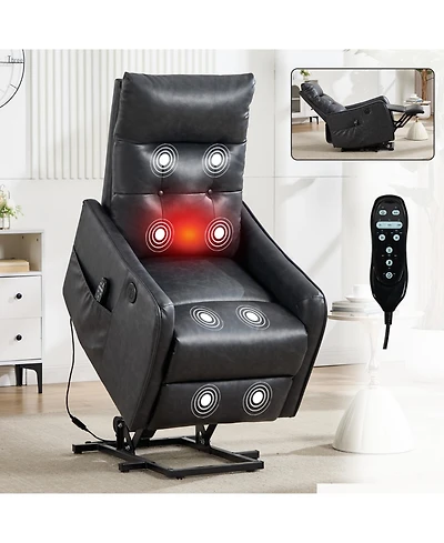 Streamdale Deep Grey Pu Power Lift Recliner Chair with Massage & Heat