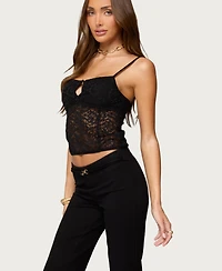 Edikted Women's Janice Sheer Lace Keyhole Tank Top