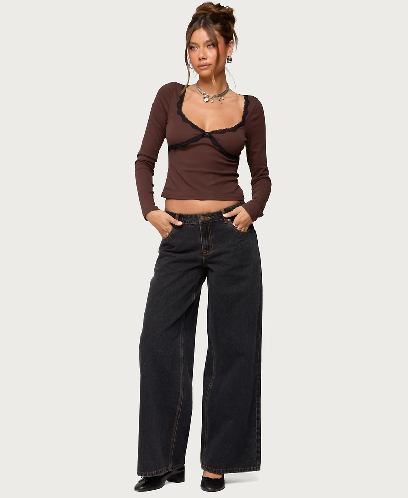 Edikted Women's Porta Contrast Lacey Top