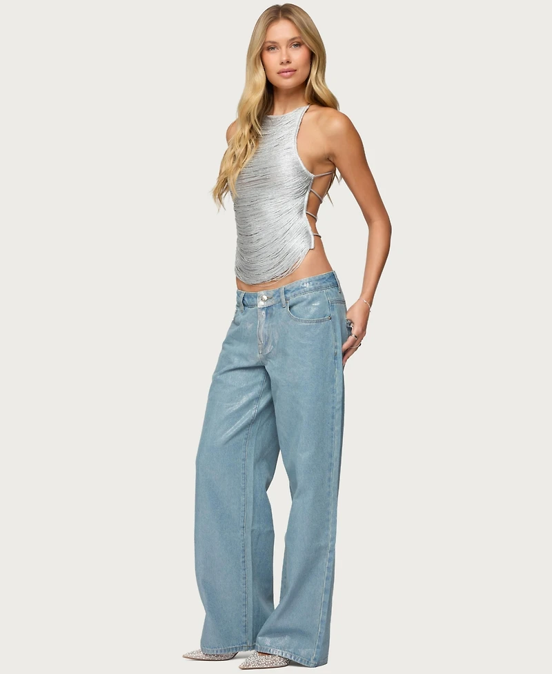 Edikted Women's Kalana Crisscross Backless Fringed Top