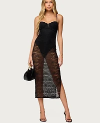 Edikted Women's Sheer Lace Built In Bodysuit Midi Dress