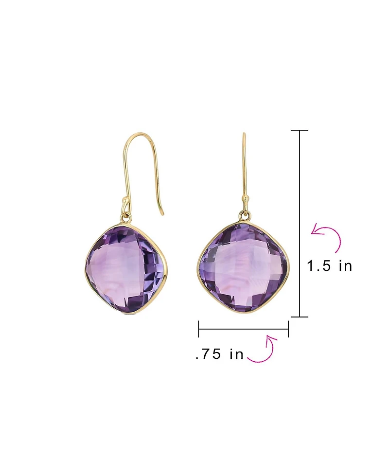 Bling Jewelry Classic 10K Yellow Gold Natural Purple Amethyst Faceted Briolette Bezel Set Square Dangle Drop Earrings Fish Hook