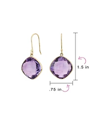 Bling Jewelry Classic 10K Yellow Gold Natural Purple Amethyst Faceted Briolette Bezel Set Square Dangle Drop Earrings Fish Hook