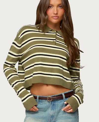 Edikted Women's Shelby Striped Polo Sweater