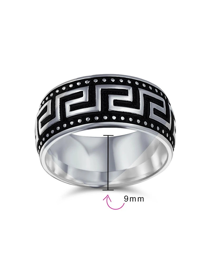 Bling Jewelry Two-Tone Black & Silver Greek Key Design Promise Band Ring Sterling 9MM