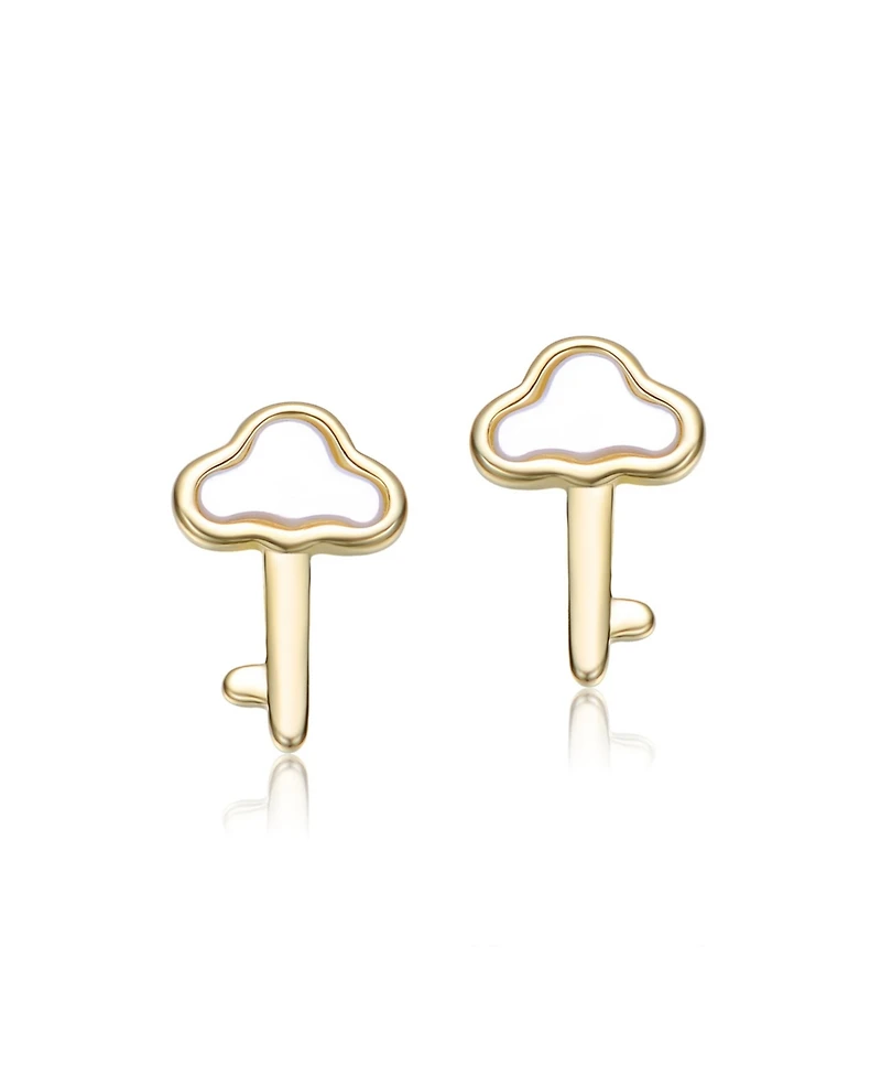GiGiGirl 14K Gold Plated with White Mother Of Pearl Cloud Design Stud Earrings For Kids