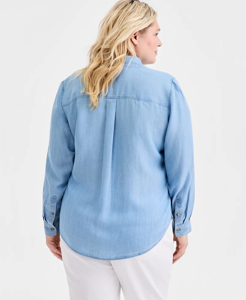 Style & Co Plus Button-Front Chambray Shirt, Macy's Exclusive
