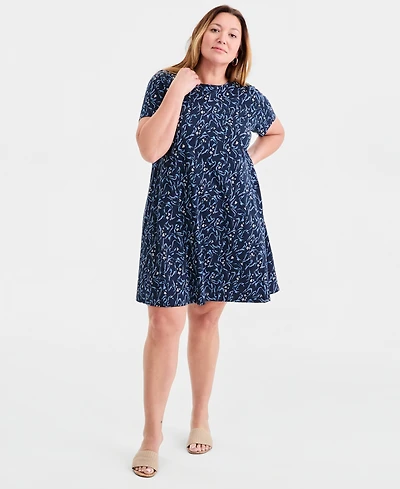 Style & Co Plus Round-Neck Short-Sleeve T-Shirt Dress