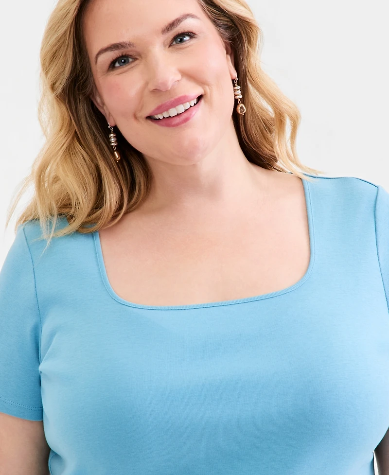 Style & Co Plus Short-Sleeve Square-Neck Tee, Exclusively at Macy's