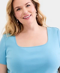 Style & Co Plus Short-Sleeve Square-Neck Tee, Exclusively at Macy's