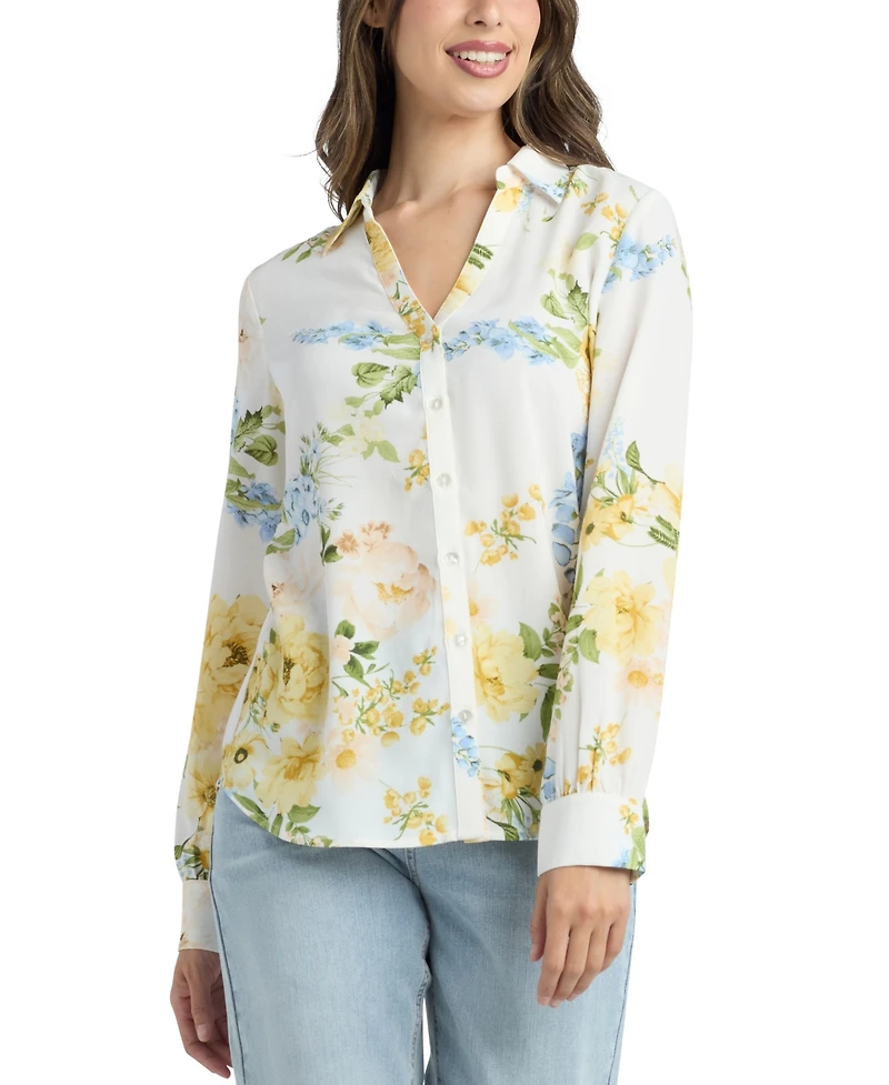 Bcx Women's Printed Button-Up Top