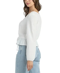 Bcx Women's Solid Dobby Long-Sleeve Top