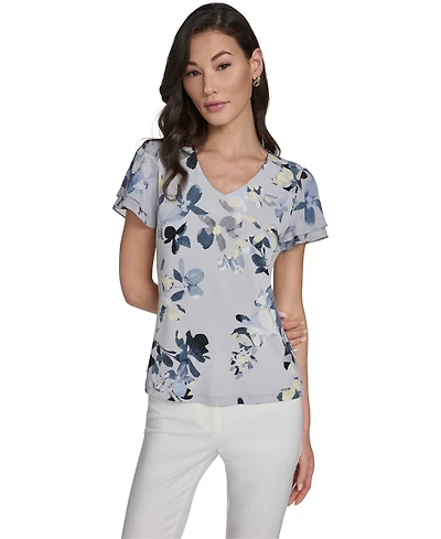 Calvin Klein Women's Printed V-Neck Top