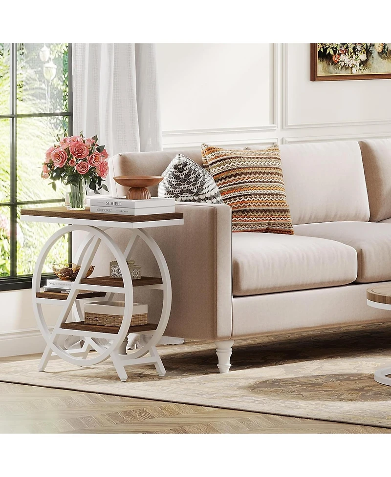 Tribesigns End Table, 3-Tier Faux Marble Side Table with Storage, Wood Narrow Sofa Side Table, Table