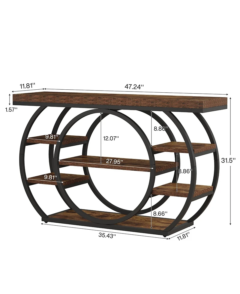 Tribesigns 47" Console Table, 5-Tier Industrial Entryway Table with Metal Frame, Rustic Brown