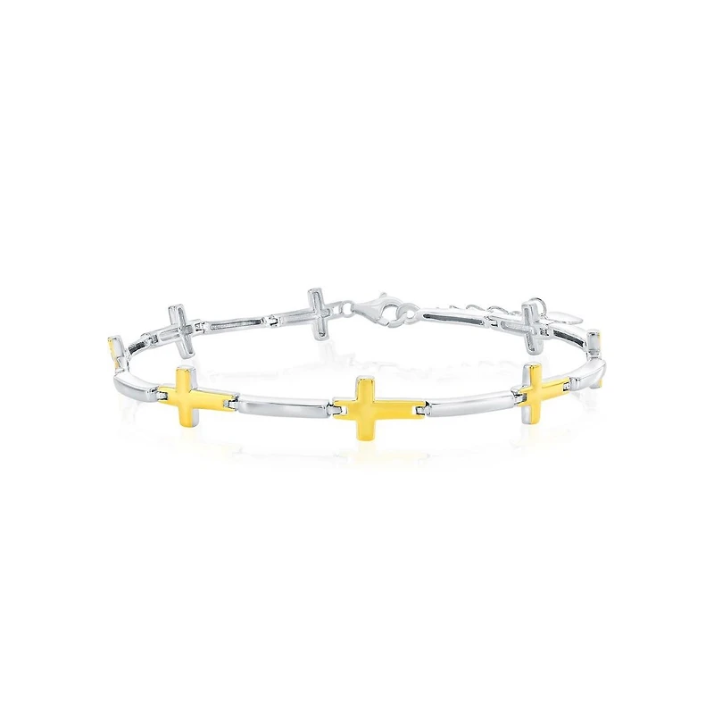 Simona Sterling Silver, Sideways Cross Bracelet - Gold Plated