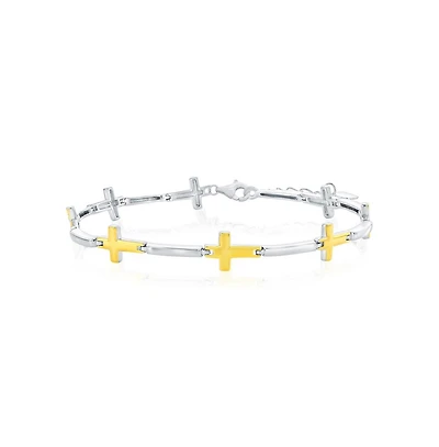Simona Sterling Silver, Sideways Cross Bracelet - Gold Plated
