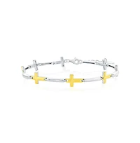 Simona Sterling Silver, Sideways Cross Bracelet - Gold Plated