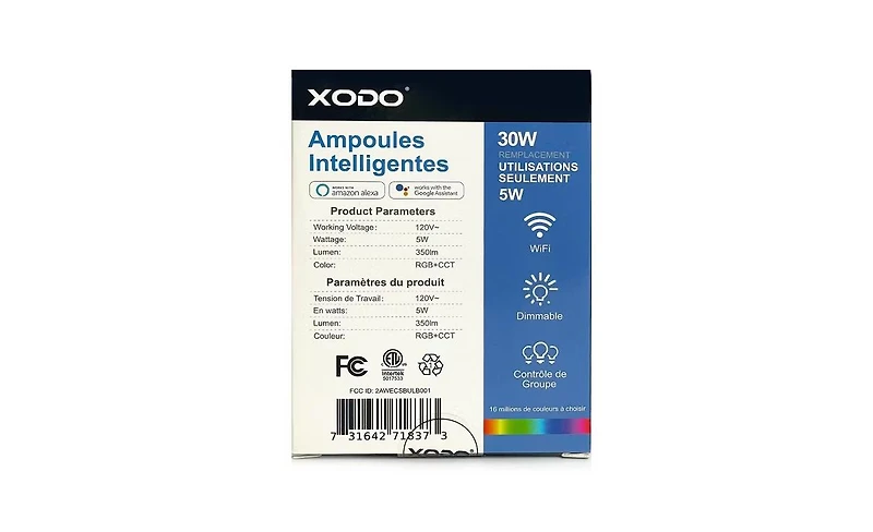 Contixo LB4 Smart Wi-Fi A19 Candelabra Led Bulbs, Dimmable, App & Voice Control (2-Pack)