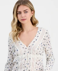 Madden Girl Juniors' Lace Long-Sleeve Woven Top