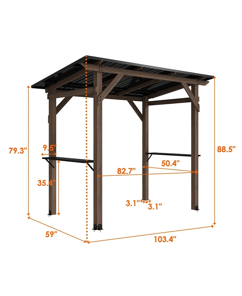 Homsee 8.6x5 Ft Cedar Wood & Galvanized Steel Roof Gazebo with Shelves Umbrellas Canopies & Awnings