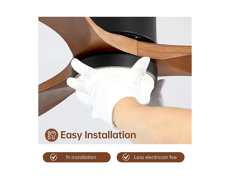 52-inch Modern Black 3-Blade Light Ceiling Fan with Remote Control and Supporting Mobile Device Connection